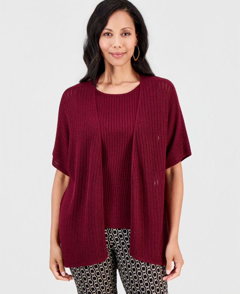 Women's Sparkle Pointelle Open-Front Cardigan