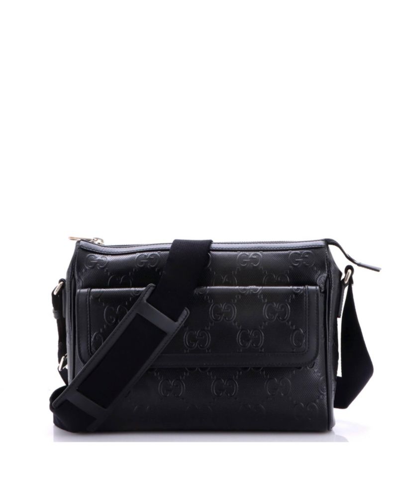 Medium Front Pocket Messenger Bag GG Embossed Perforated Leather
