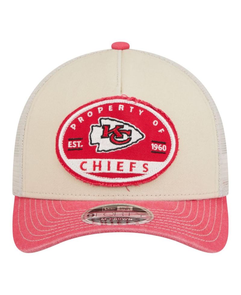 Men's Natural Kansas City Chiefs Frayed M-Crown A-Frame 9FORTY Adjustable Hat