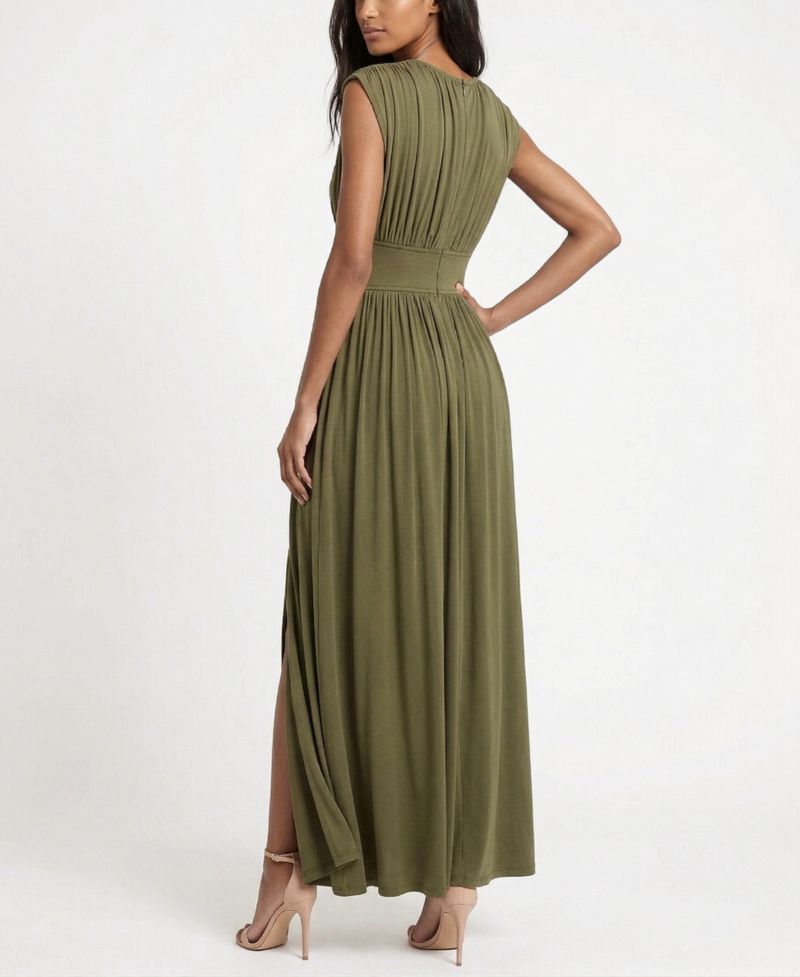 Women's Cinched Waist Ruched Crewneck Dress