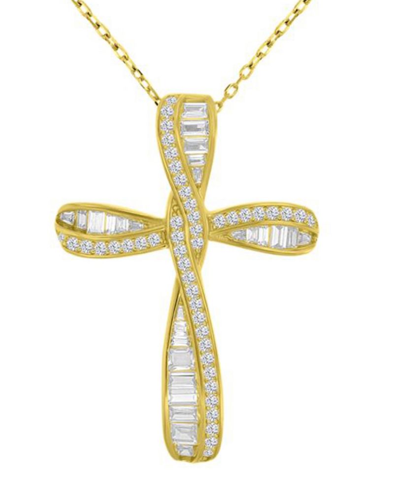 14k Gold Over Sterling Silver Cubic Zirconia Cross Necklace
