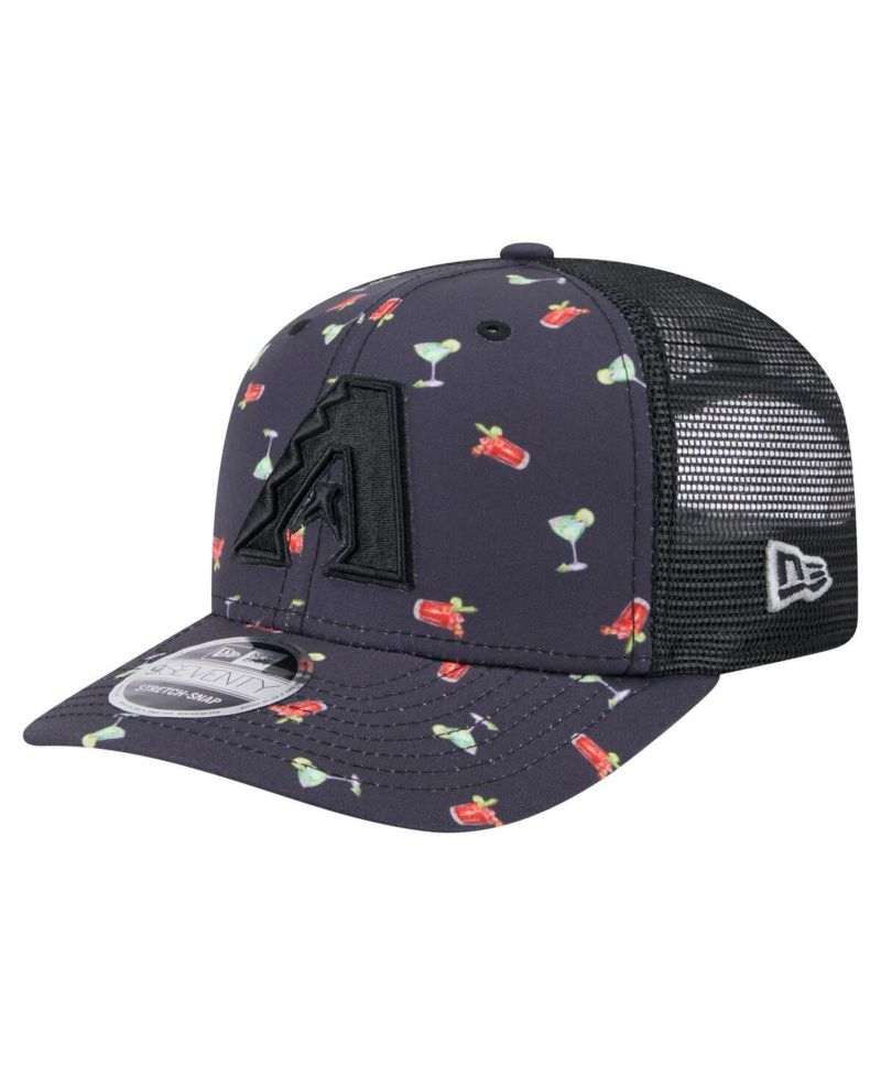 Men's Black Arizona Diamondbacks Adventure Drinks Pattern 9SEVENTY Stretch-Snap Hat