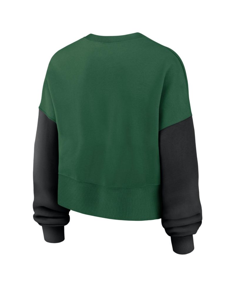 Women's Green New York Jets Oversized Color-Block Pullover Sweatshirt
