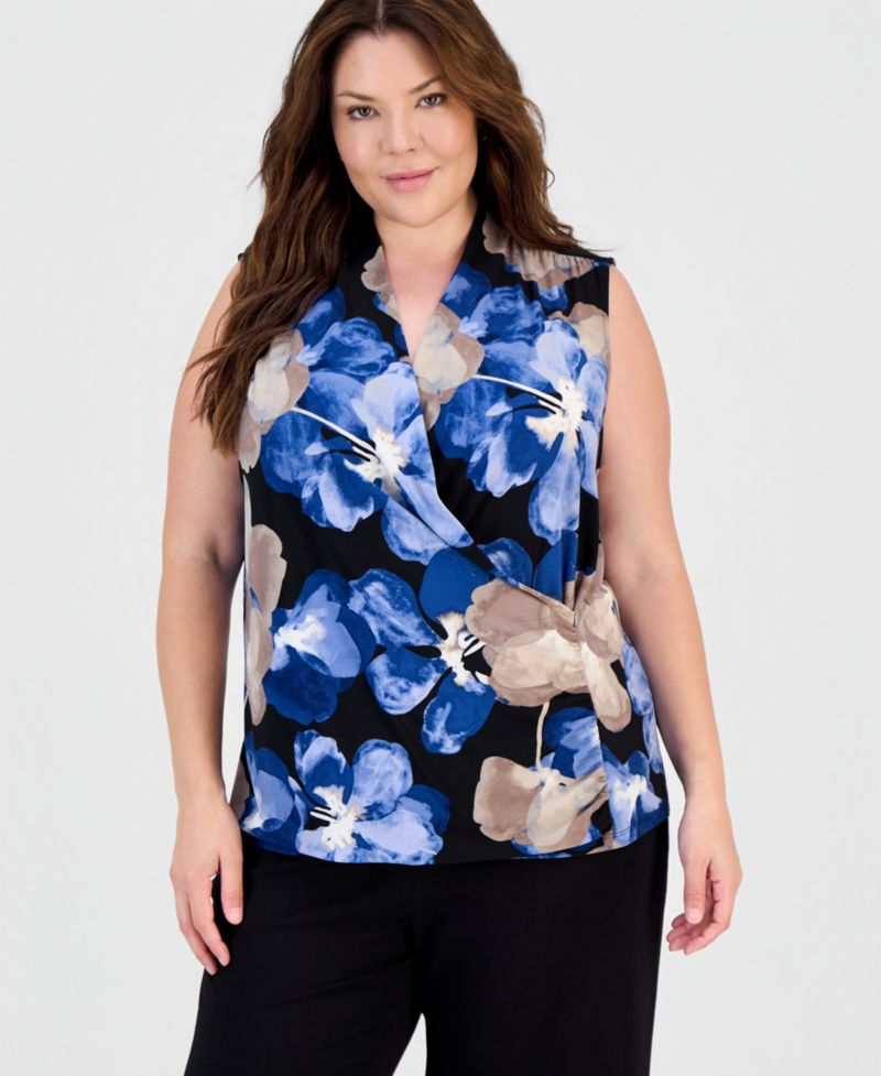 Plus Size Faux-Wrap Sleeveless Top