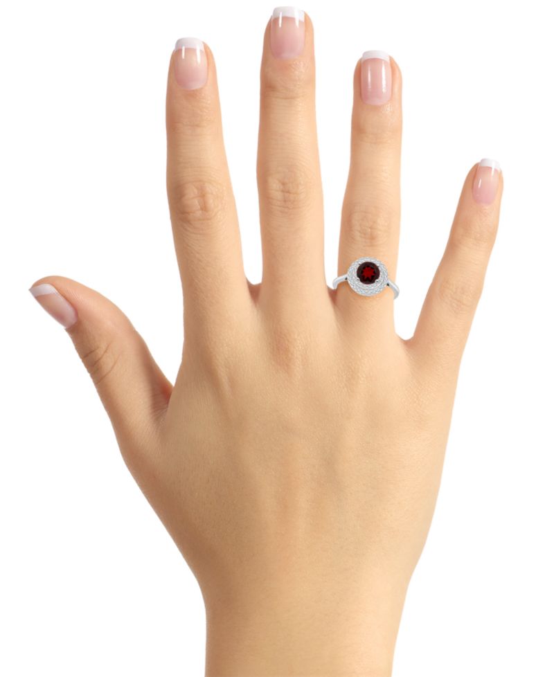 Rhodolite Garnet (1-5/8 ct. t.w.) & White Topaz (3/8 ct. t.w.) Double Halo Ring in Sterling Silver (Also in Citrine, Peridot, Amethyst, & Blue Topaz)