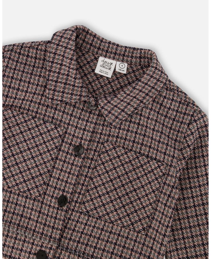 Toddler Girls Jacquard Knit Jacket with Houndstooth Pattern - Toddler|Child