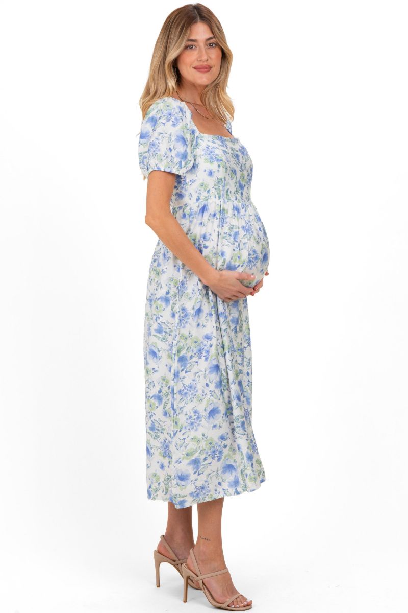 Women's Blue Floral Crisscross Back Midi Dress