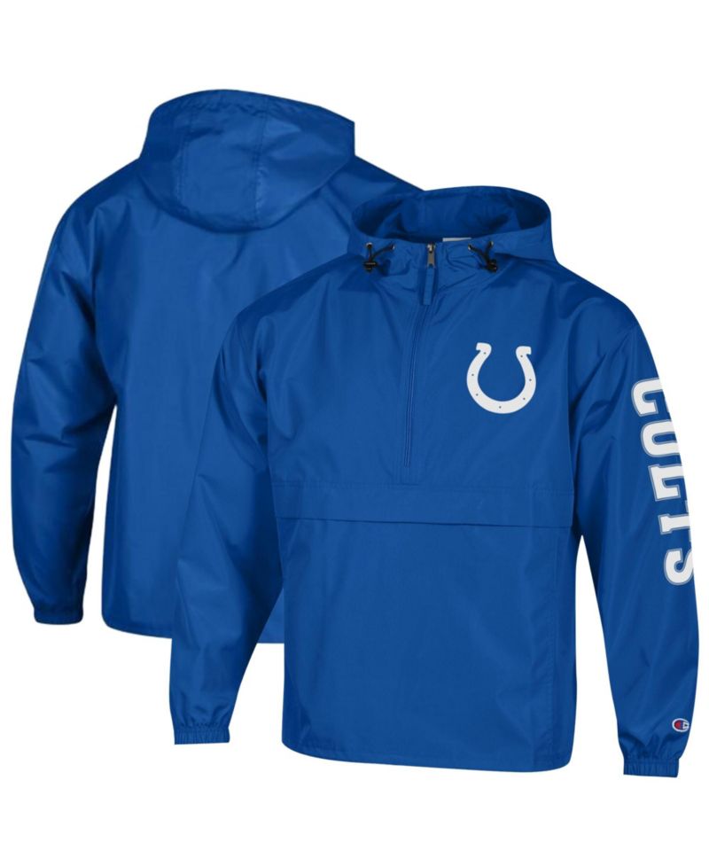 Men's Royal Indianapolis Colts Packable Hooded Windbreaker Half-Zip Jacket
