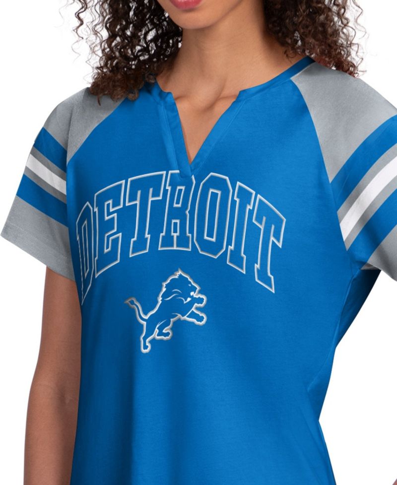 Women's Blue Detroit Lions Game On Notch Neck Raglan T-Shirt