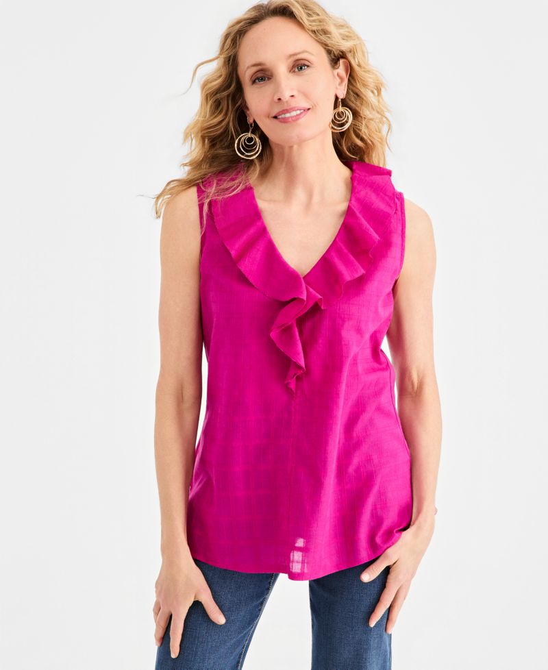 Petite Cotton Sleeveless V-Neck Top
