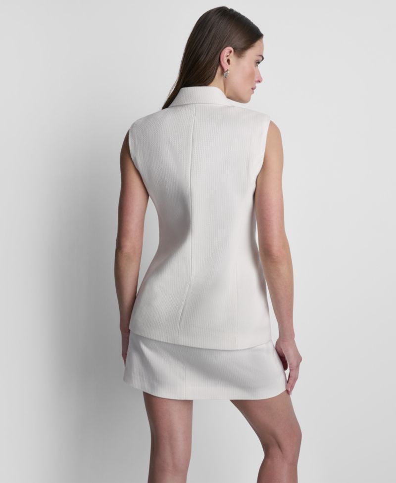 Women's Sleeveless Basketweave Button-Front Vest
