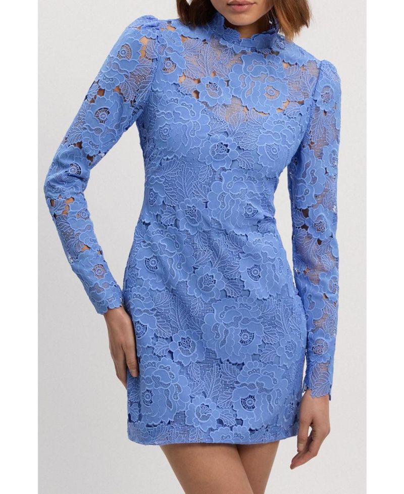 Women's Guipure Lace High Neck Woven Mini Dress