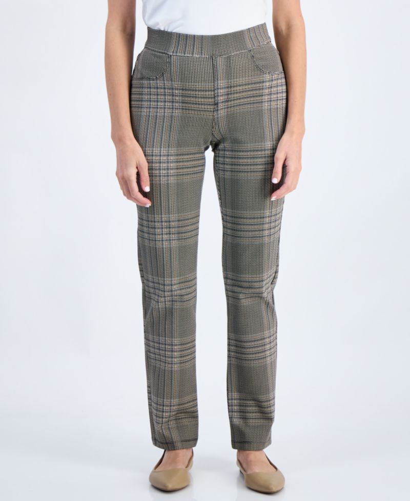 Petite Plaid High-Rise Pull-On Ponte Pants