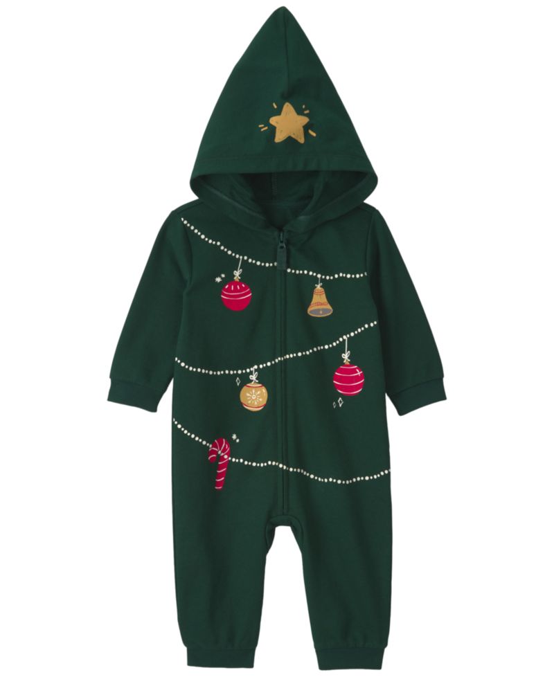 Baby Boys' and Baby Girls' Christmas Tree French Terry Jumpsuit