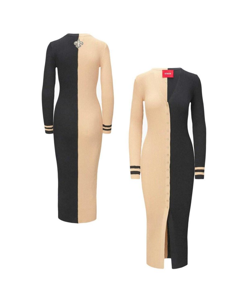 Women's Gold, Black New Orleans Saints Shoko Knit Button-Up Sweater Dress