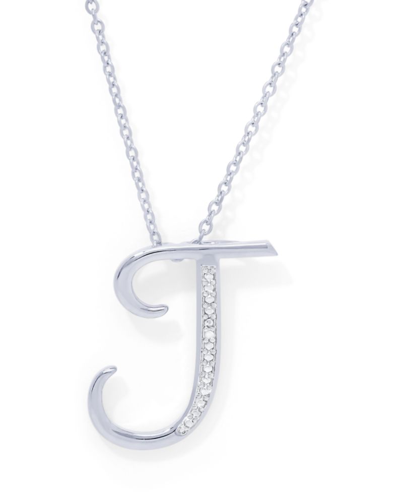 Diamond Accent Initial Pendant Necklace 18" in Silver Plate
