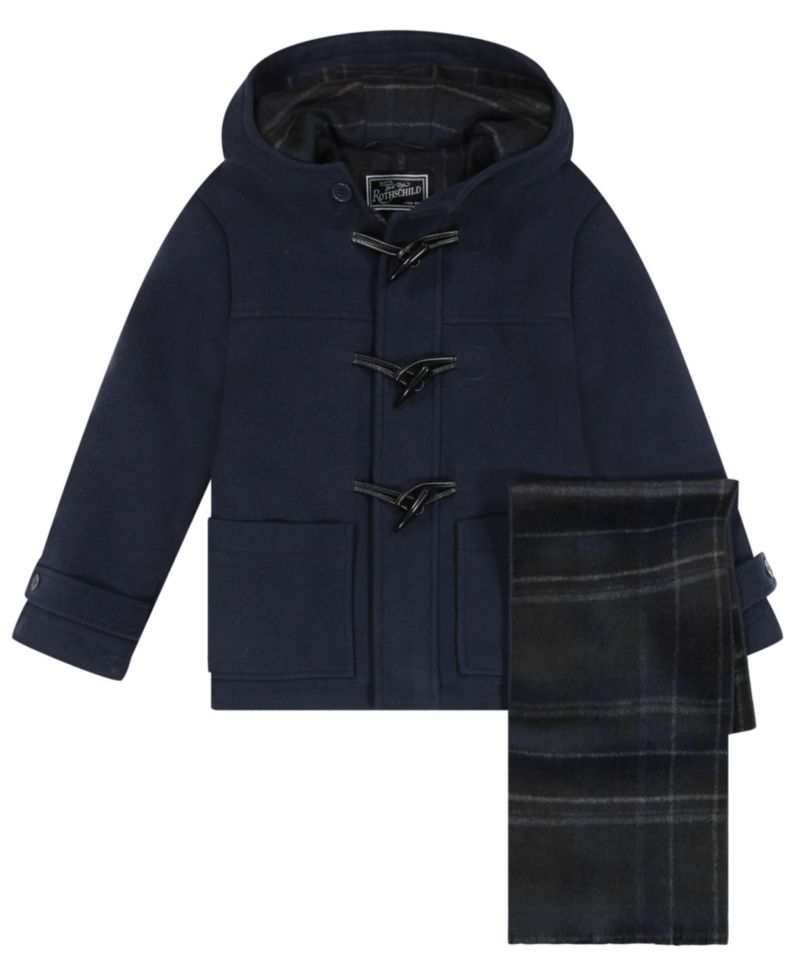 Toddler Boys' 2T-5T Iconic Toggle Coat With Plaid Scarf