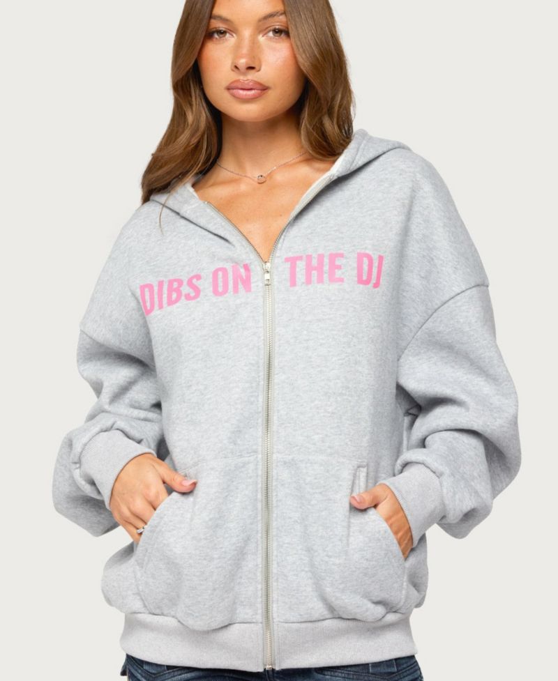 Women's DJ Lover Oversized Fleece Zip-Up Hoodie