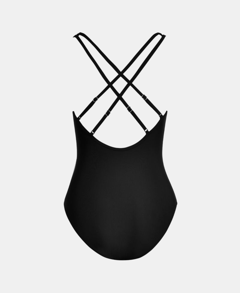 Women's Mesh Tummy Control Back Crisscross One Piece Swimsuit