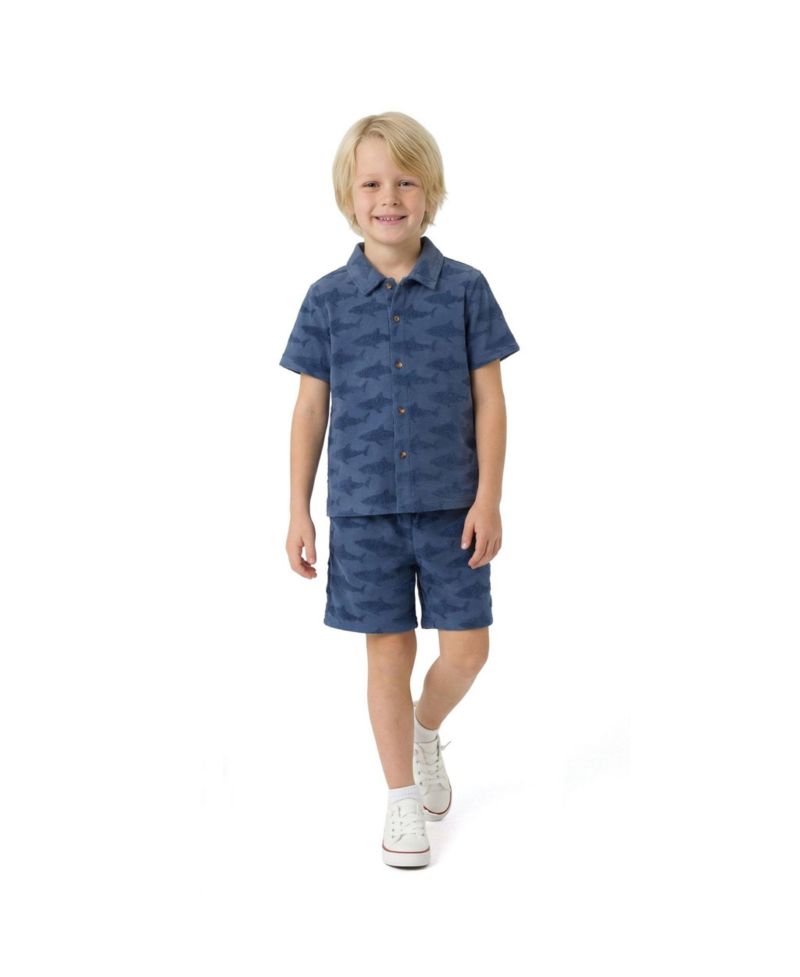 Big Boys Shark Reverse Jacquard Button down Set