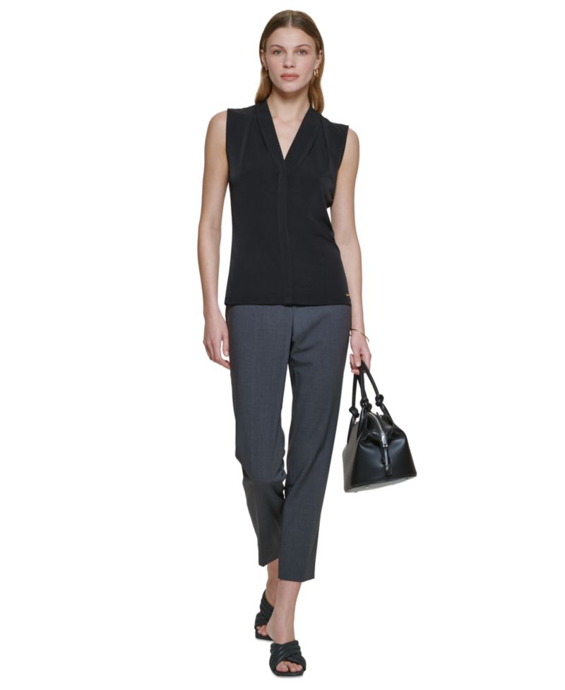 Gathered V-Neck Sleeveless Top