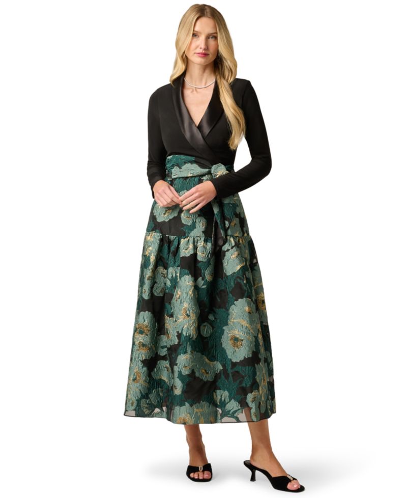 Women's Floral Jacquard V-Neck Dress
