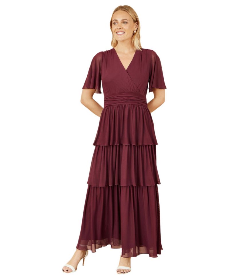 Women's Mesh V-Neck Tiered Maxi Dress