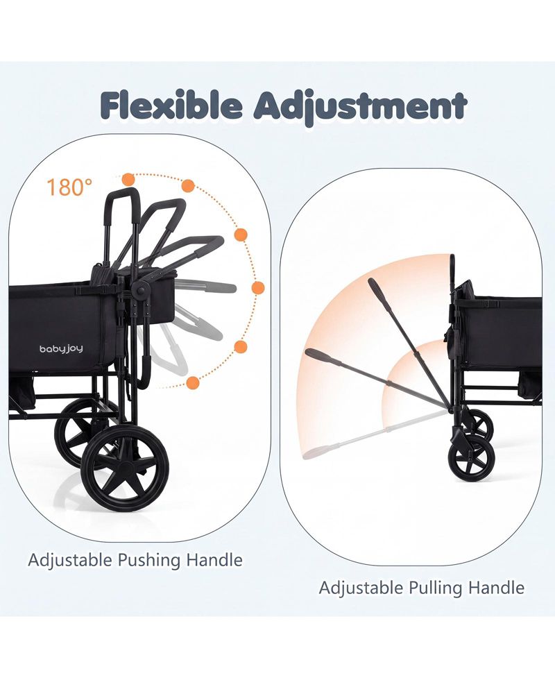 Foldable Wagon Stroller for 4 Kids with Removable Canopy