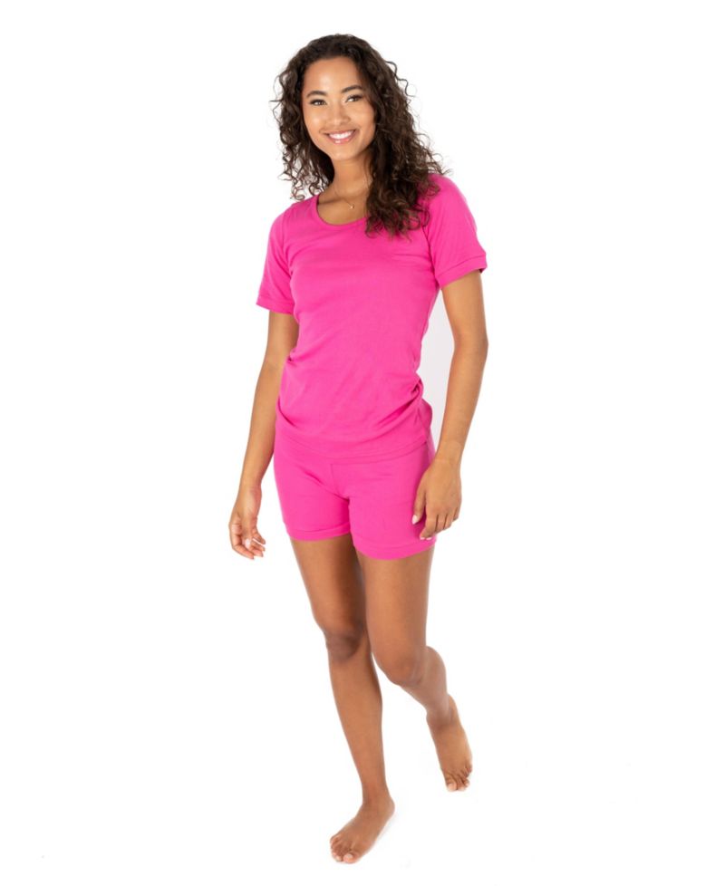 Womens Matching Family Two Piece Cotton Short Sleeve Shirt and Shorts Solid Color Pajamas