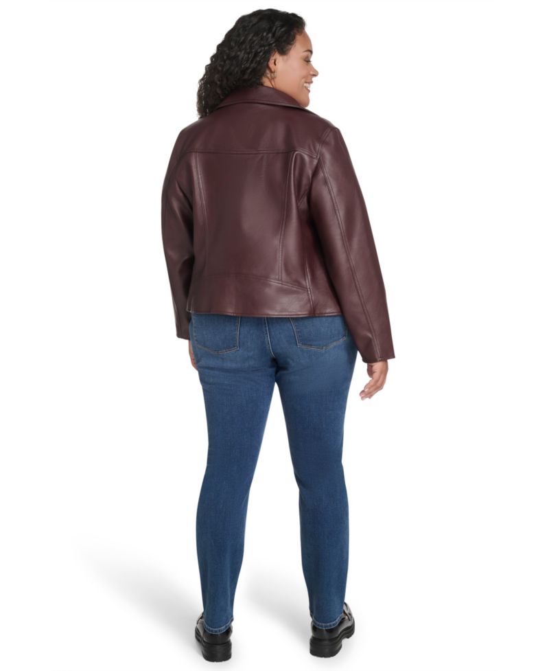 Plus Size Faux-Leather Long Sleeve Moto Jacket