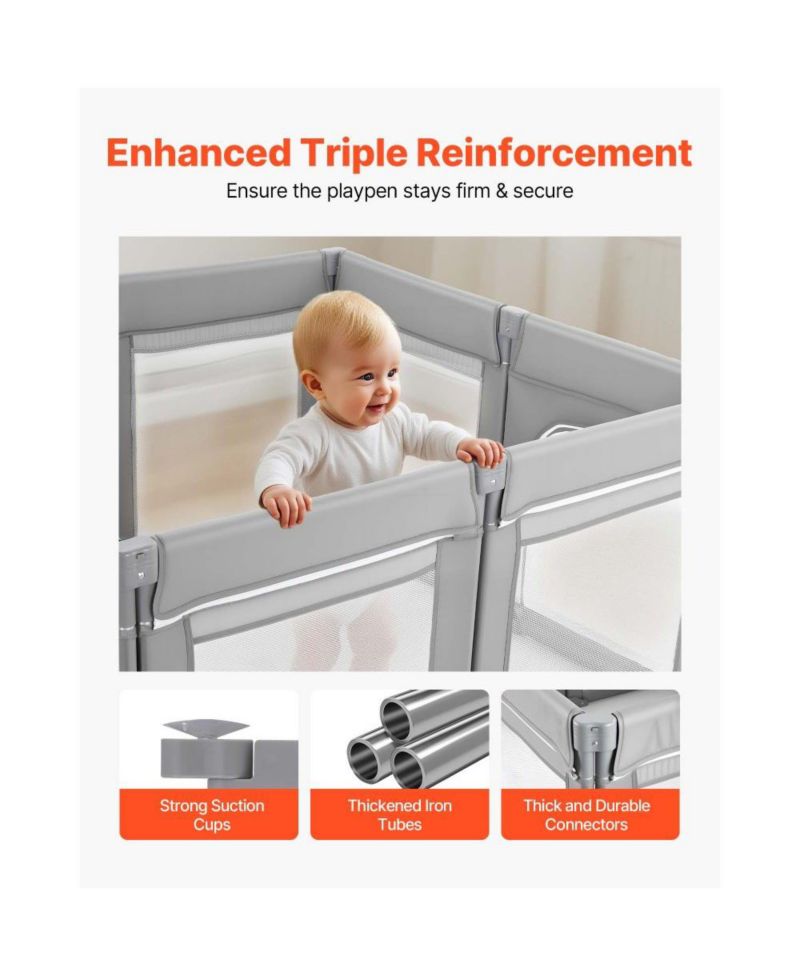 Foldable Baby Playpen for Toddlers, Large Play Yard with Soft Mesh Sides and Zippered Safety Door