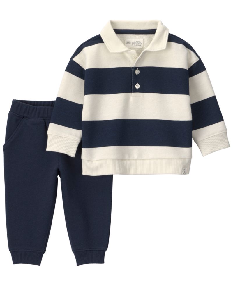 Baby Boys' Striped Long-Sleeve French Terry Top and Pants, 2-Piece Set