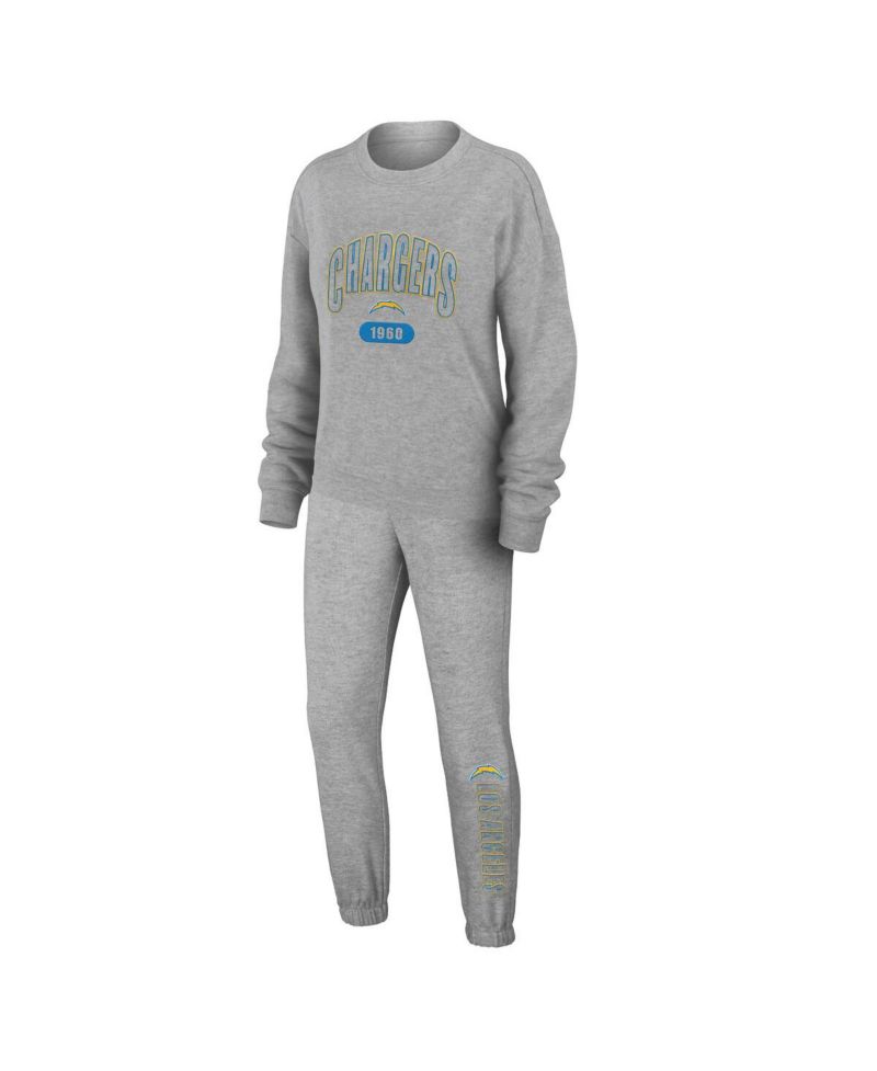 Women's Heather Gray Los Angeles Chargers Knit Long Sleeve Tri-Blend T-shirt and Pants Sleep Set