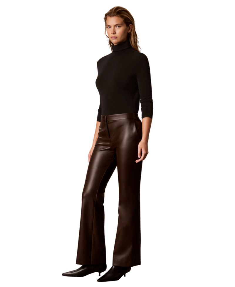 Women's Diagonal Pocket Boot Leg High-Waisted Faux Leather Pants