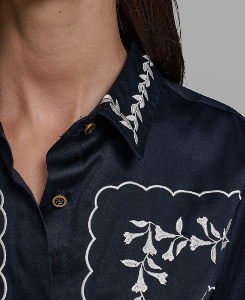 Petite Floral Embroidered Short-Sleeve Shirt