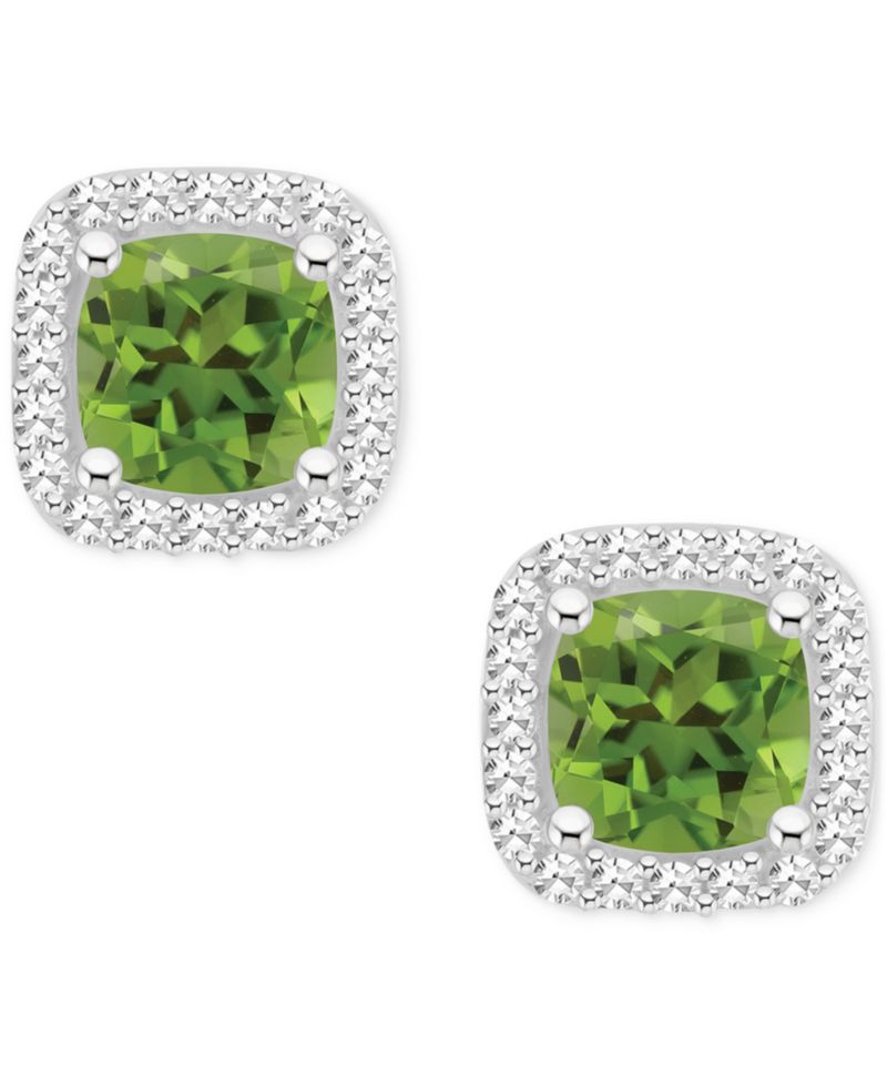 Amethyst (1 ct. t.w.) & Diamond (1/5 ct. t.w.) Cushion Halo Stud Earrings in Sterling Silver (Also in Citrine, Garnet, Peridot, & Blue Topaz)