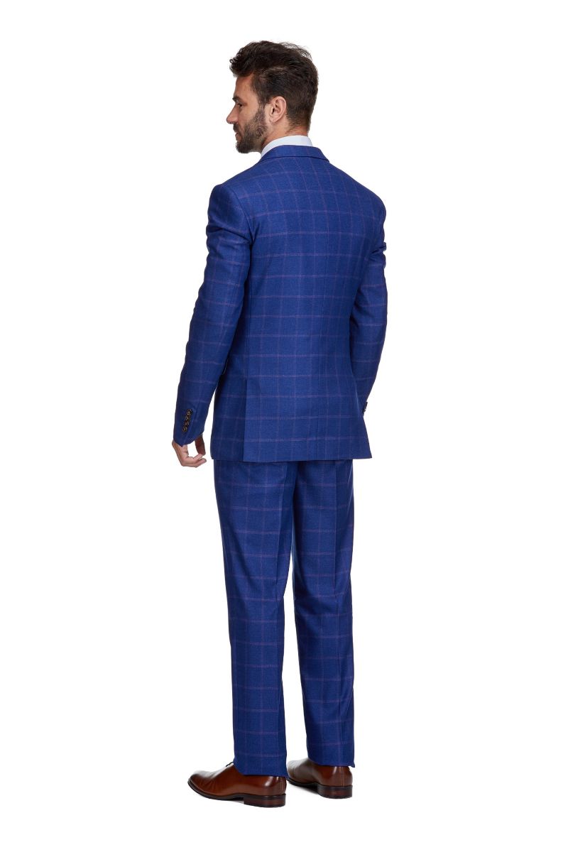 Men's 3-Piece Windowpane Plaid Slim Fit Suit