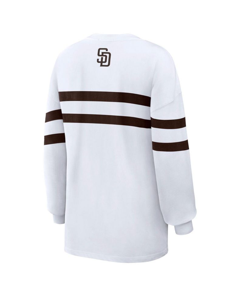 Women's White San Diego Padres Oversized Long Sleeve Striped T-Shirt