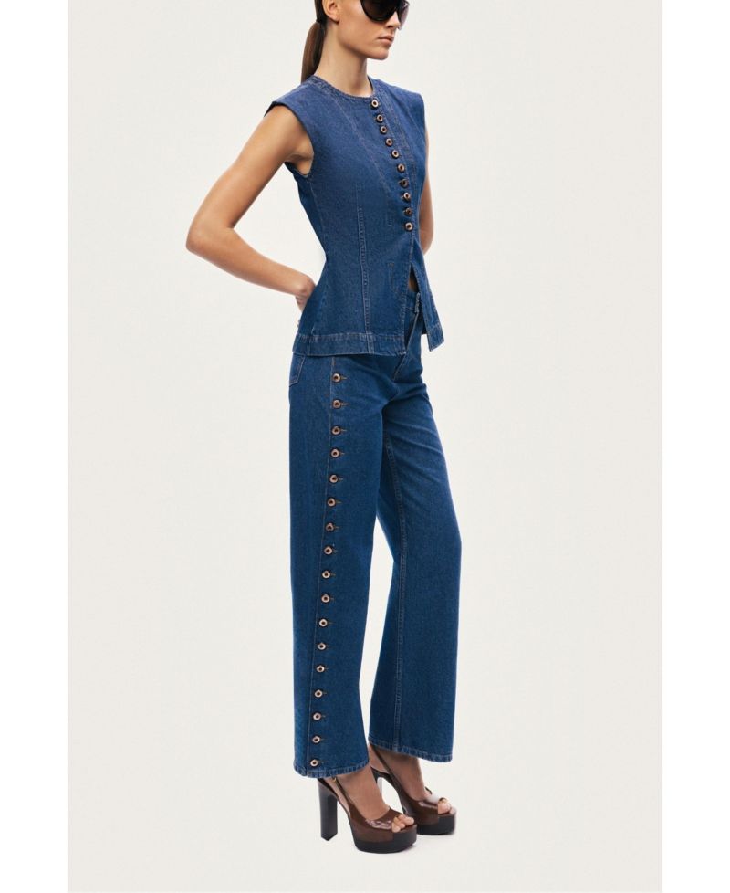 Women's Eyelet Detail Wide-Leg Denim Pants