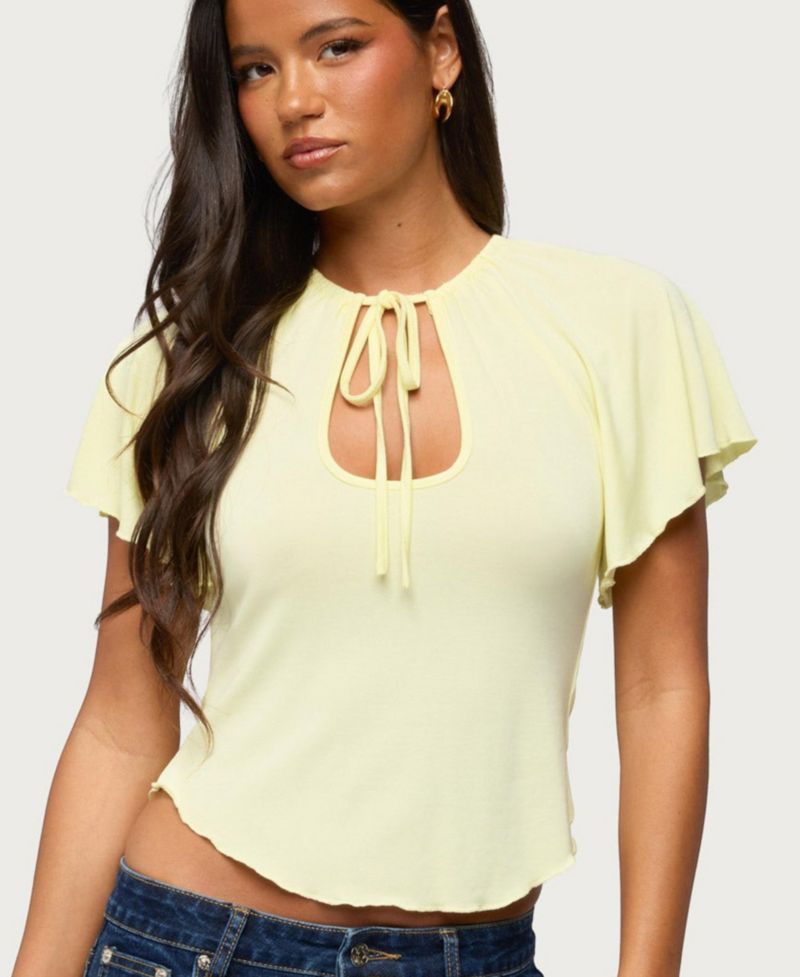 Women's Roye Keyhole Tie-Front Flutter Top