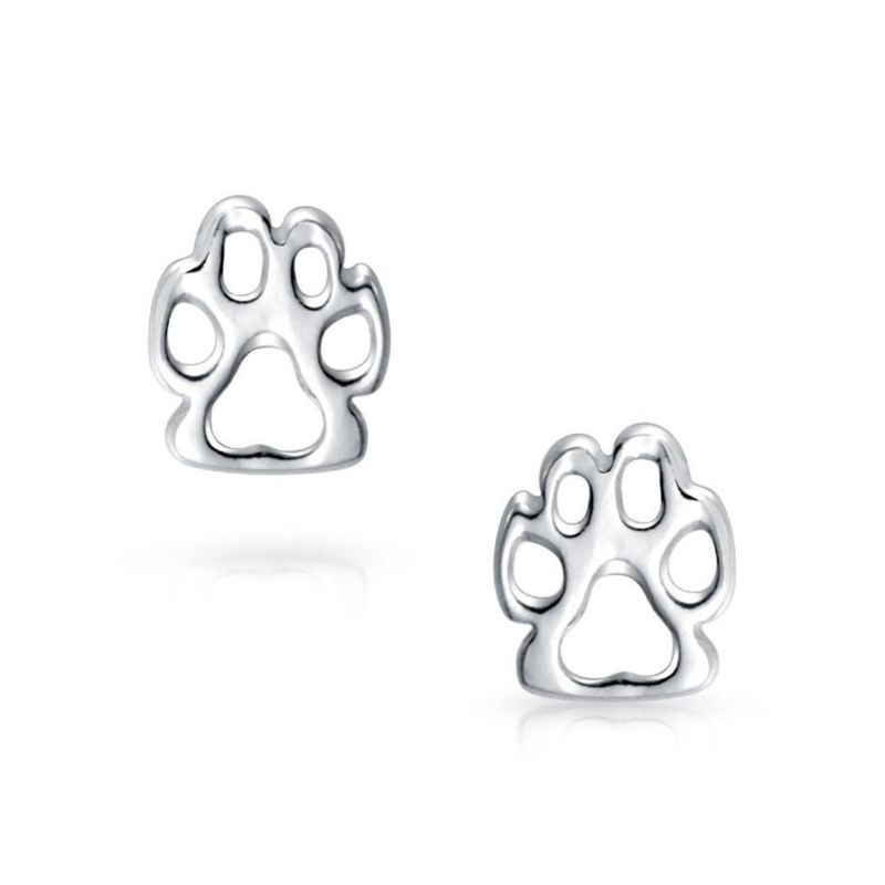 BFF Animal Lover Cut-Out Paw Print Stud Earrings .925 Sterling Silver