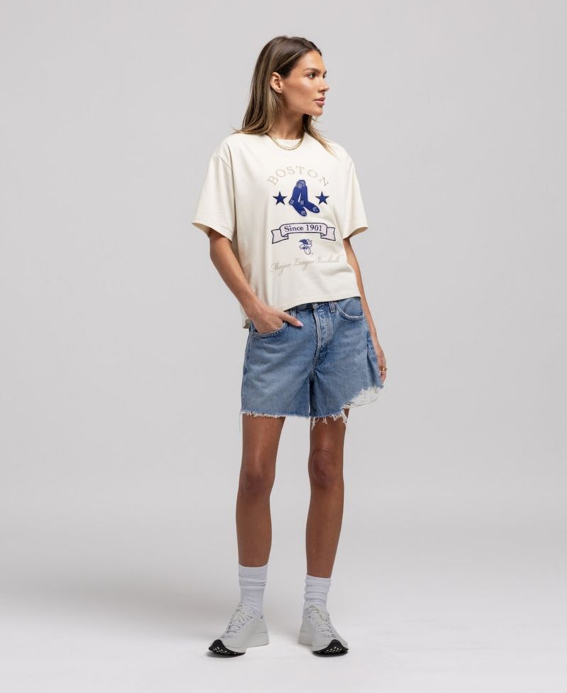Women's Cream Boston Red Sox Cooperstown Yacht Rock Boxy Cropped T-Shirt