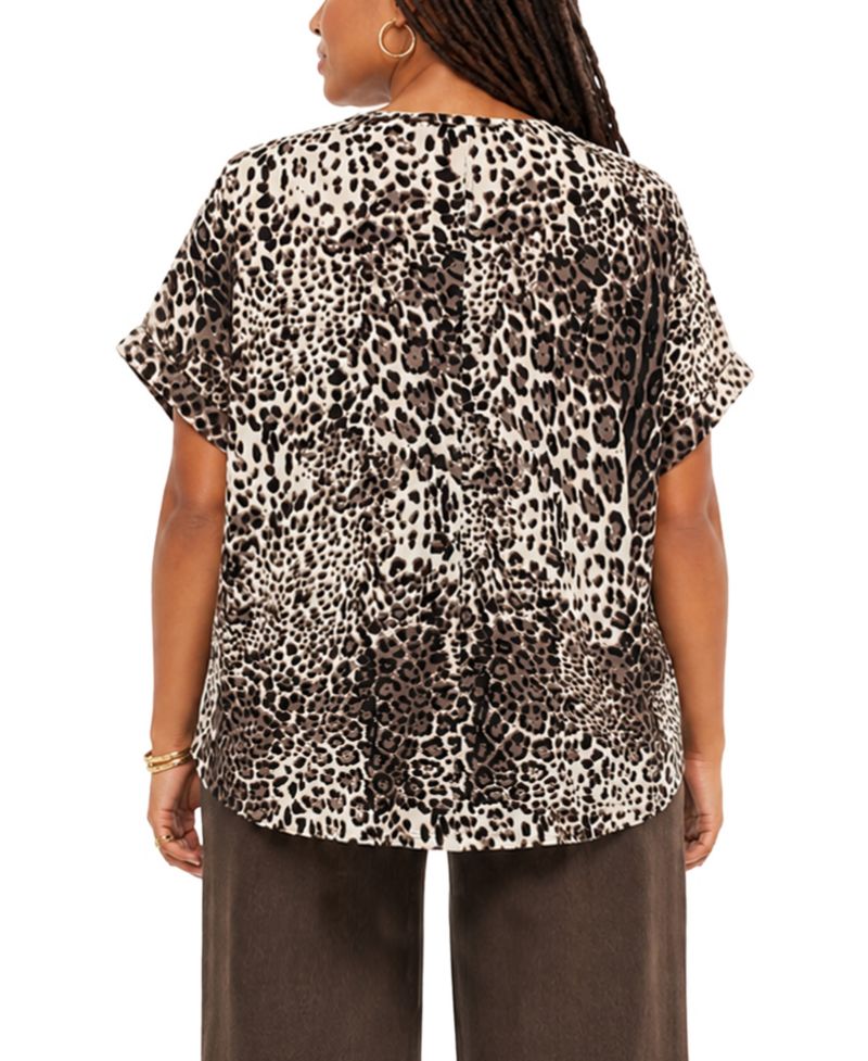 Plus Size Leopard Print Dolman Rolled-Sleeve Top