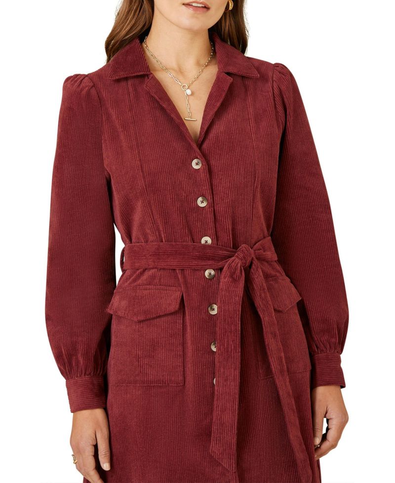 Women's Cord Midi Shirt Dress