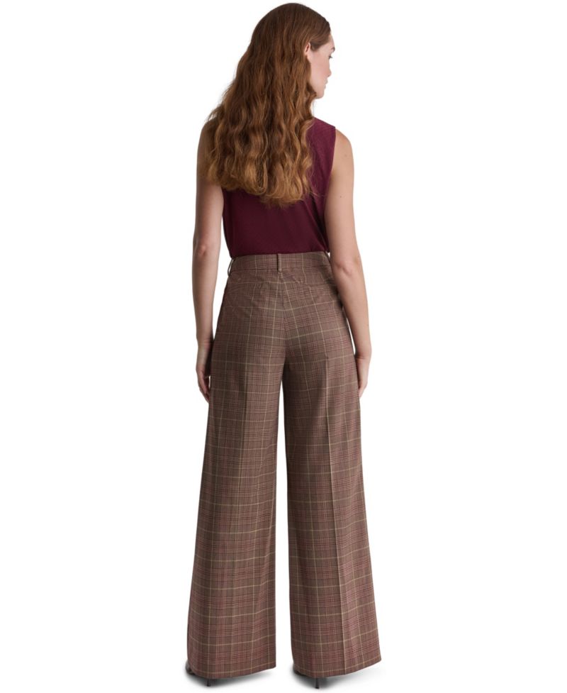 Women's Wide-Leg Pleated Plaid Pants