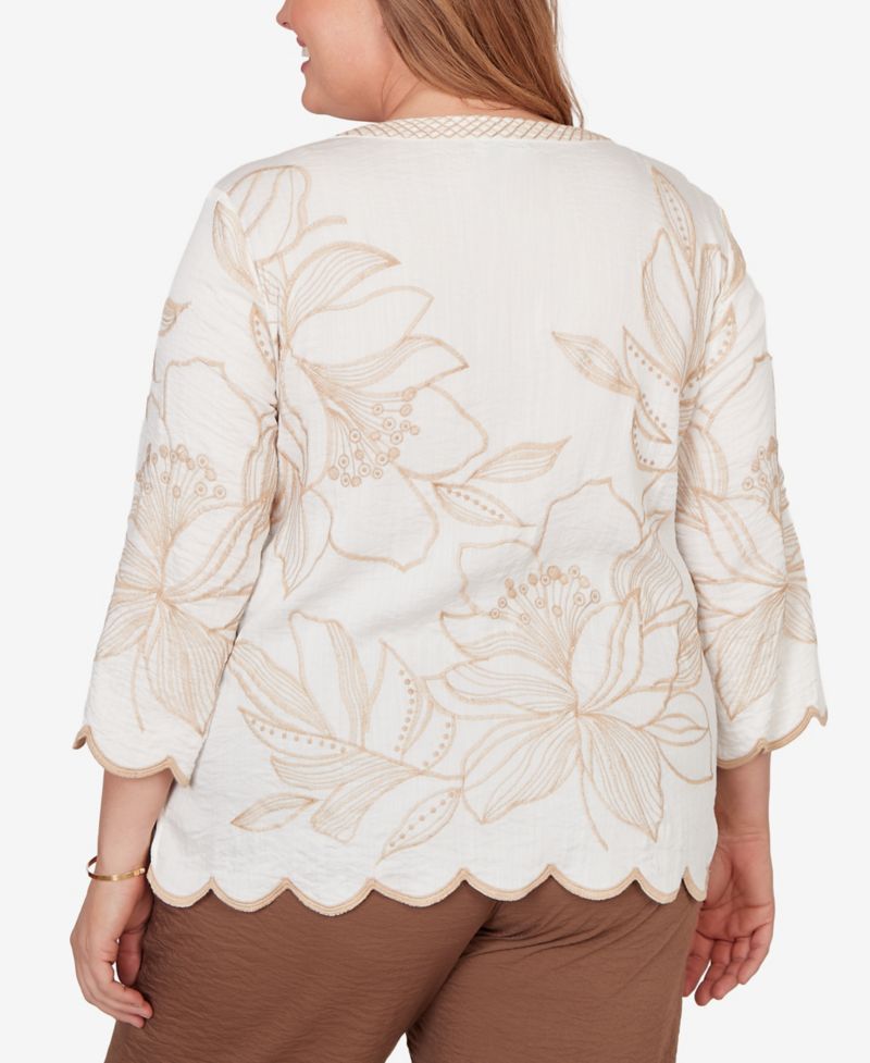 Plus Size Spice Market Embroidered Floral V-Neck Textured Top