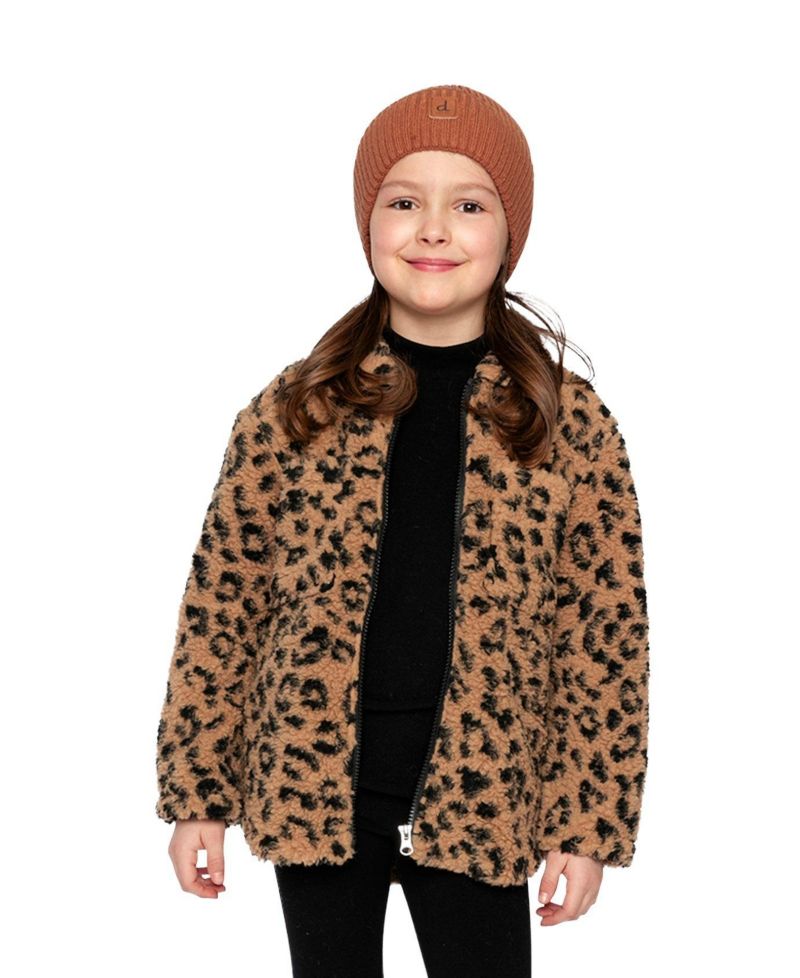 Big Girls Zipped Sherpa Overshirt with Chest Pockets Leopard Fur