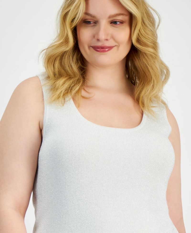 ASL Plus Size Metallic Rib-Knit Scoop-Neck Tank