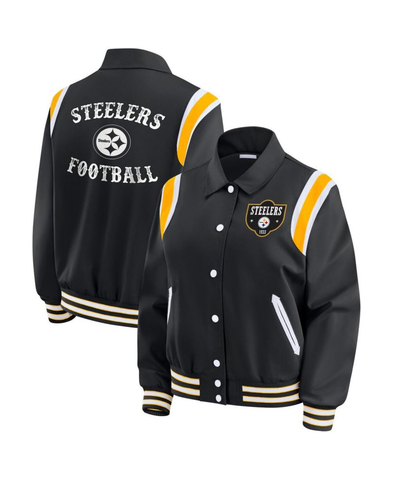 Women's Black Pittsburgh Steelers Varsity Lightweight Full-Snap Jacket