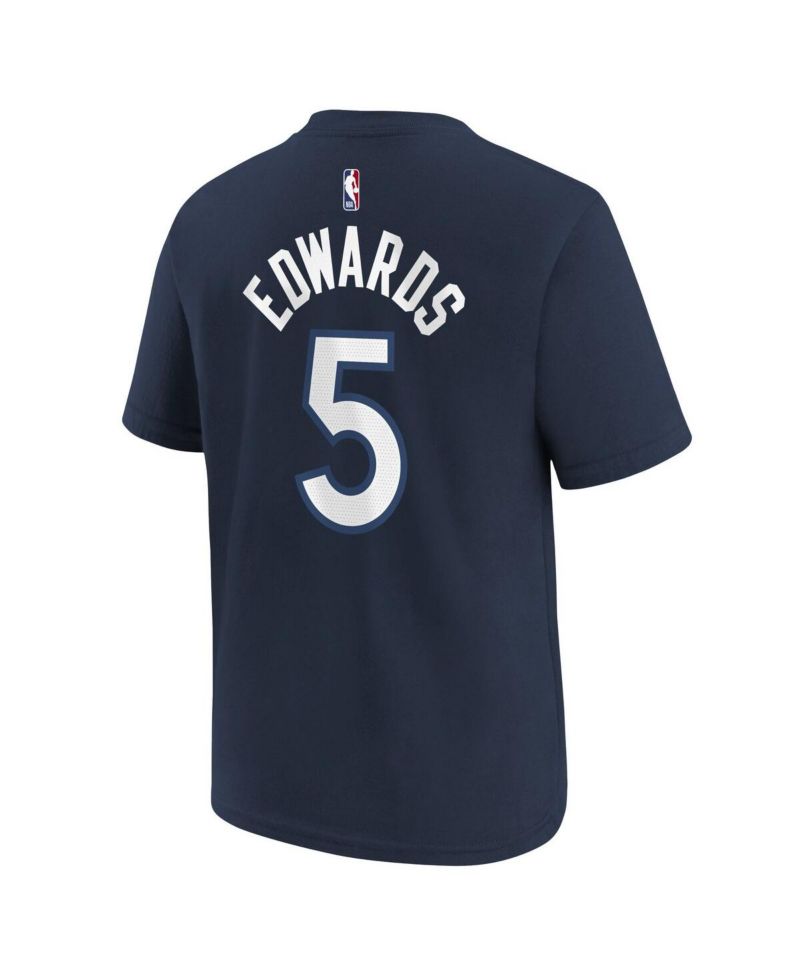 Big Boys and Girls Anthony Edwards Navy Minnesota Timberwolves Icon Name & Number T-Shirt